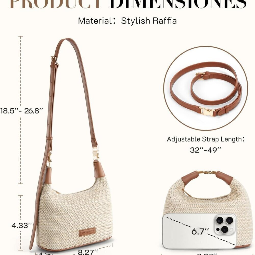 Small Woven Raffia Straw Purse for Women Summer Crossbody Bag Handheld - Picture 5 of 7